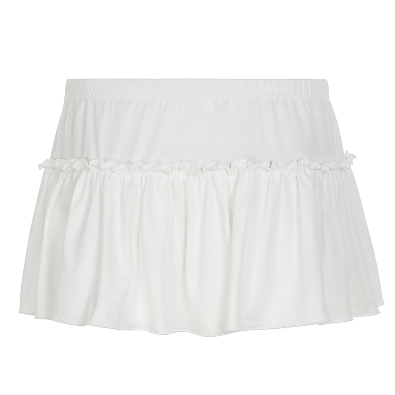 Sexy Low-Waist White Lace Ruffled A-Line Skirt - Fashionable Pleated Skirt in French Style for Hot Girls