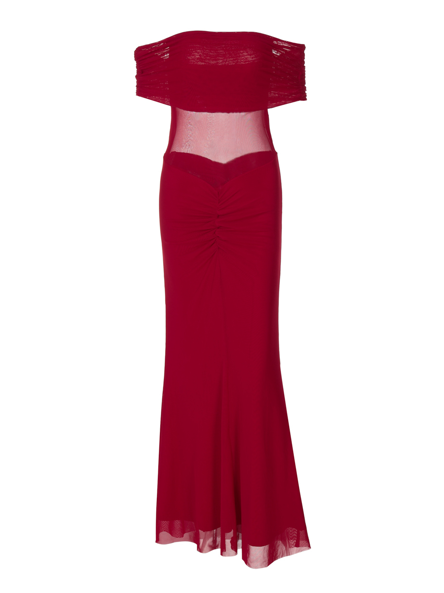 Sexy Off-the-Shoulder Mesh Pleated Long Dress - European & American Style, Waist-Exposing, Fitted Design for a Chic Look Sexy Off-the-Shoulder Mesh Pleated Long Dress - European & American Style, Waist-Exposing, Fitted Design for a Chic Look