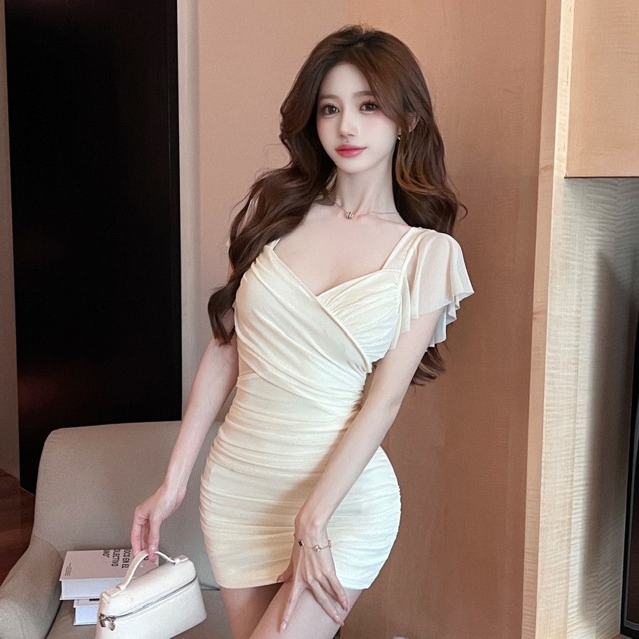 Sexy Pink Mesh V-Neck Low-Cut Bodycon Dress for Women - Summer Nightclub Style with Short Sleeves Sexy Pink Mesh V-Neck Low-Cut Bodycon Dress for Women - Summer Nightclub Style with Short Sleeves