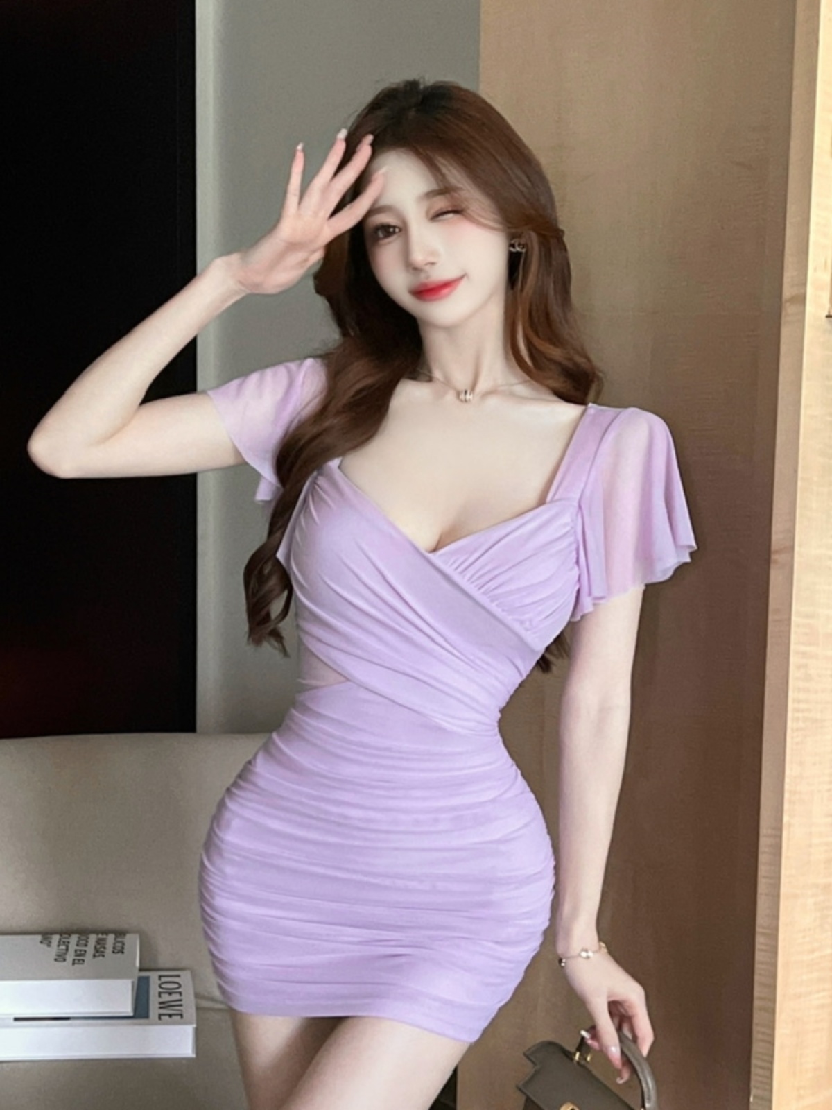 Sexy Pink Mesh V-Neck Low-Cut Bodycon Dress for Women - Summer Nightclub Style with Short Sleeves Sexy Pink Mesh V-Neck Low-Cut Bodycon Dress for Women - Summer Nightclub Style with Short Sleeves