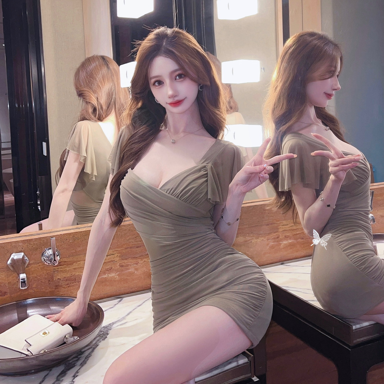 Sexy Pink Mesh V-Neck Low-Cut Bodycon Dress for Women - Summer Nightclub Style with Short Sleeves Sexy Pink Mesh V-Neck Low-Cut Bodycon Dress for Women - Summer Nightclub Style with Short Sleeves