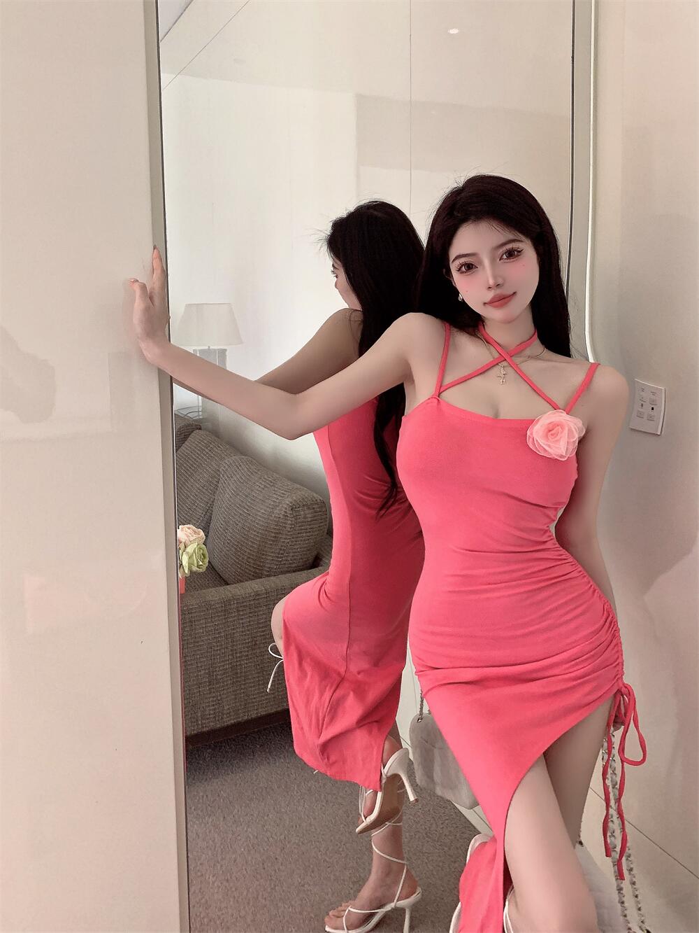 Sexy Pink Slim-Fit Spaghetti Strap Dress - Backless Bodycon Mini for Summer - Sweet and Spicy Style Sexy Pink Slim-Fit Spaghetti Strap Dress - Backless Bodycon Mini for Summer - Sweet and Spicy Style