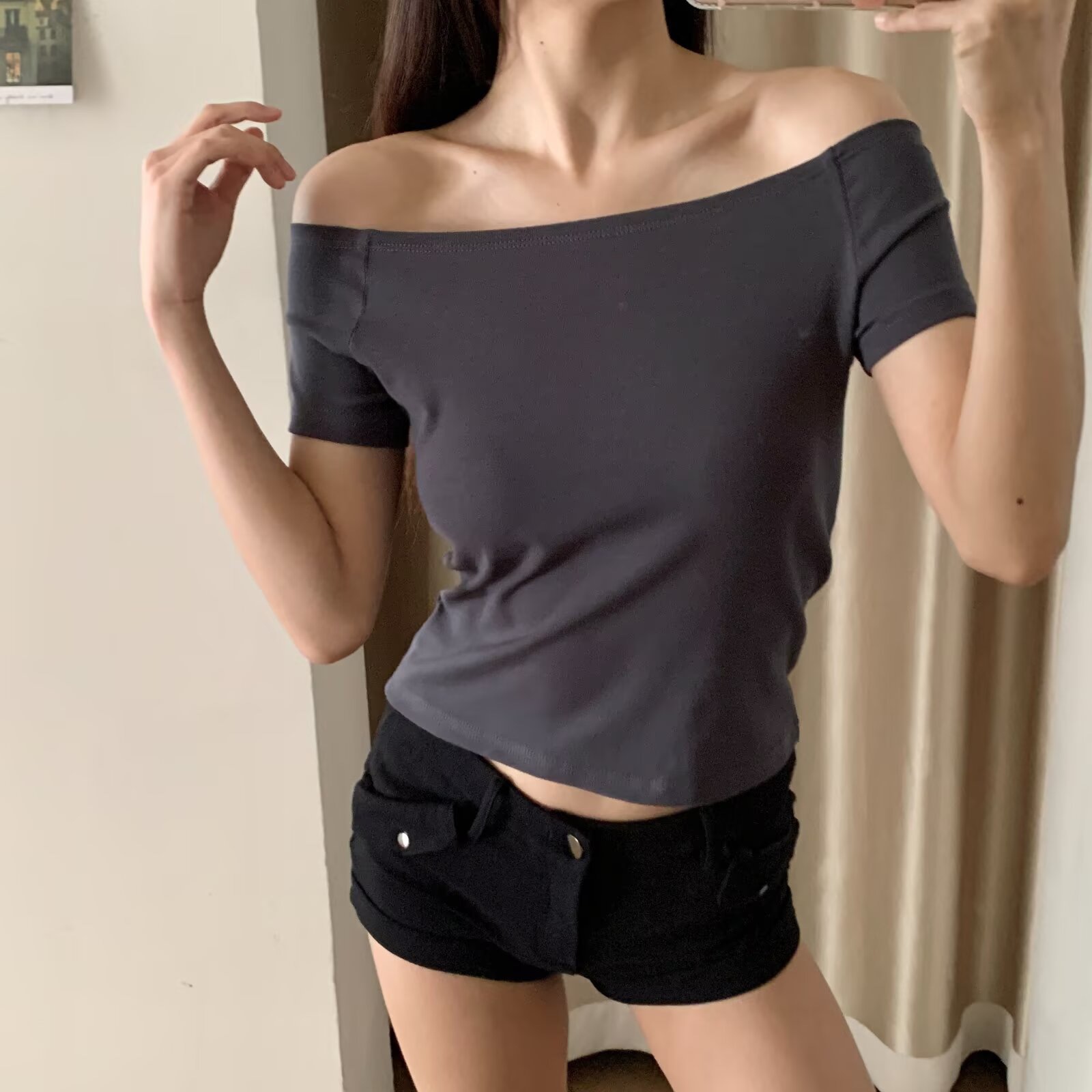 Sexy Slim Off-Shoulder Short Sleeve T-Shirt for Women - Kpop Jazz Street Dance Style Top Sexy Slim Off-Shoulder Short Sleeve T-Shirt for Women - Kpop Jazz Street Dance Style Top