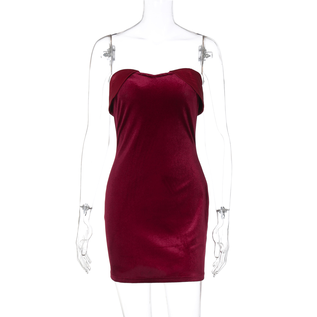 Sexy Strapless Velvet Dress with Folded Collar and Back Zipper - European American Style Fitted Short Skirt for Women Sexy Strapless Velvet Dress with Folded Collar and Back Zipper - European American Style Fitted Short Skirt for Women