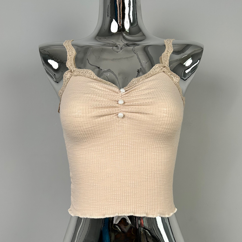 Sexy Sweet Lace Edge V-Neck Camisole for Women - Flattering Slim Fit Tank Top, Perfect for Sweet and Spicy Styles