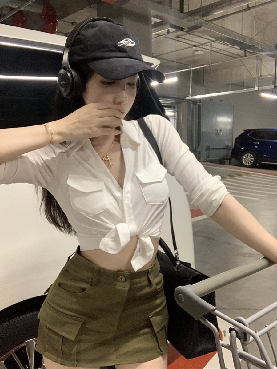 Sexy Tight-Fitting K-Pop Dance Shirt for Girls - Short Waist Top Inspired by 90s Jazz Style Sexy Tight-Fitting K-Pop Dance Shirt for Girls - Short Waist Top Inspired by 90s Jazz Style