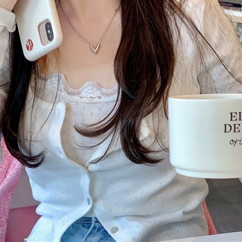 Sexy Women's Lace Trim Camisole and Sun Protection Cardigan Two-Piece Set - Korean Style Fashion Sexy Women's Lace Trim Camisole and Sun Protection Cardigan Two-Piece Set - Korean Style Fashion