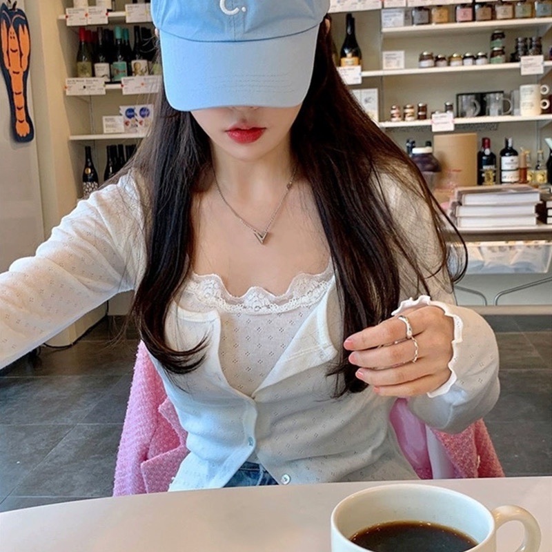 Sexy Women's Lace Trim Camisole and Sun Protection Cardigan Two-Piece Set - Korean Style Fashion