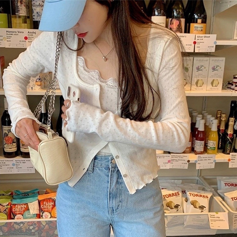 Sexy Women's Lace Trim Camisole and Sun Protection Cardigan Two-Piece Set - Korean Style Fashion Sexy Women's Lace Trim Camisole and Sun Protection Cardigan Two-Piece Set - Korean Style Fashion