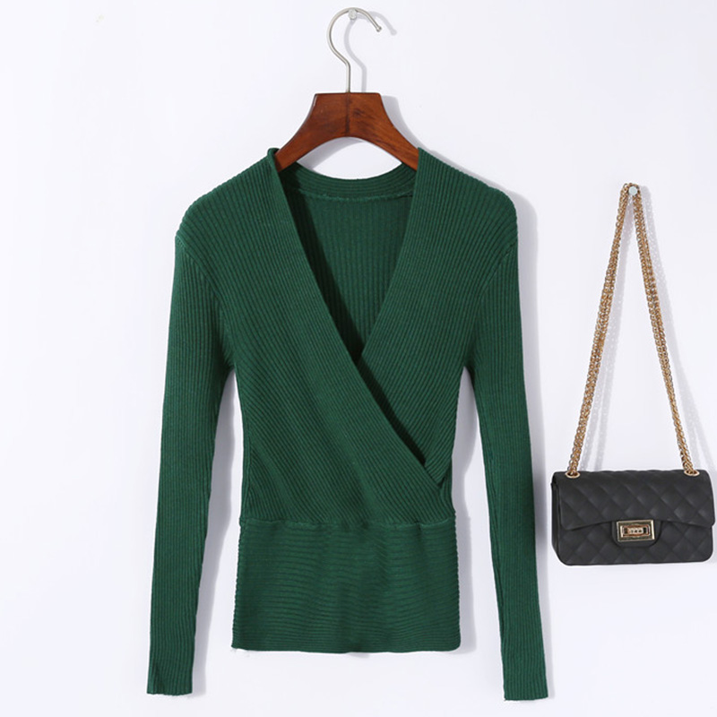 Sexy Women's Low-Cut Cross V-Neck Long Sleeve T-Shirt - Slim Fit Spring Summer Essential Sexy Women's Low-Cut Cross V-Neck Long Sleeve T-Shirt - Slim Fit Spring Summer Essential