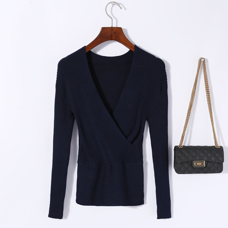 Sexy Women's Low-Cut Cross V-Neck Long Sleeve T-Shirt - Slim Fit Spring Summer Essential Sexy Women's Low-Cut Cross V-Neck Long Sleeve T-Shirt - Slim Fit Spring Summer Essential