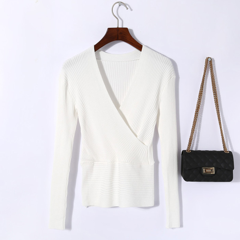 Sexy Women's Low-Cut Cross V-Neck Long Sleeve T-Shirt - Slim Fit Spring Summer Essential