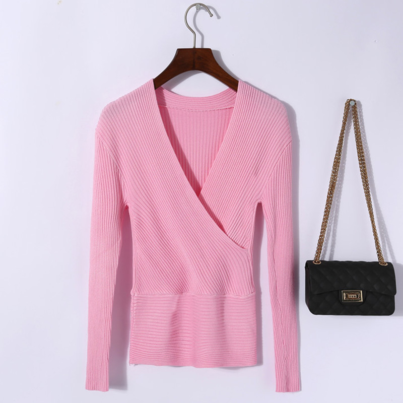 Sexy Women's Low-Cut Cross V-Neck Long Sleeve T-Shirt - Slim Fit Spring Summer Essential Sexy Women's Low-Cut Cross V-Neck Long Sleeve T-Shirt - Slim Fit Spring Summer Essential