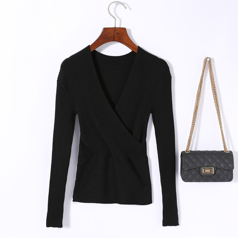 Sexy Women's Low-Cut Cross V-Neck Long Sleeve T-Shirt - Slim Fit Spring Summer Essential Sexy Women's Low-Cut Cross V-Neck Long Sleeve T-Shirt - Slim Fit Spring Summer Essential