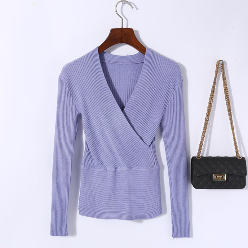 Sexy Women's Low-Cut Cross V-Neck Long Sleeve T-Shirt - Slim Fit Spring Summer Essential Sexy Women's Low-Cut Cross V-Neck Long Sleeve T-Shirt - Slim Fit Spring Summer Essential