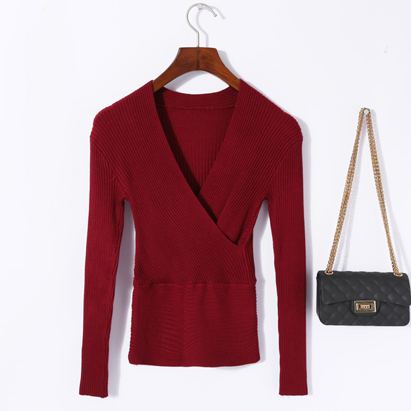 Sexy Women's Low-Cut Cross V-Neck Long Sleeve T-Shirt - Slim Fit Spring Summer Essential Sexy Women's Low-Cut Cross V-Neck Long Sleeve T-Shirt - Slim Fit Spring Summer Essential