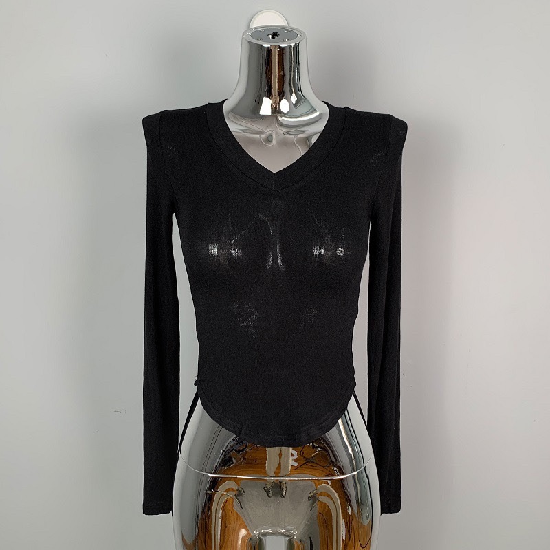 Sheer Body-Hugging V-Neck T-Shirt for Women - Sexy Low-Cut Top in Korean Style, Dongdaemun Fashion