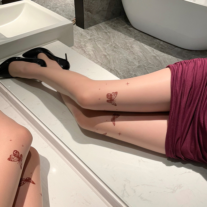 Sheer Butterfly Print Tights with Nude Feel, Snag-Resistant Design for a Sexy Look - Perfect for Y2K and 90s Inspired Fashion Sheer Butterfly Print Tights with Nude Feel, Snag-Resistant Design for a Sexy Look - Perfect for Y2K and 90s Inspired Fashion