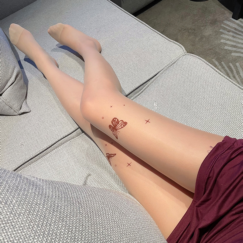 Sheer Butterfly Print Tights with Nude Feel, Snag-Resistant Design for a Sexy Look - Perfect for Y2K and 90s Inspired Fashion