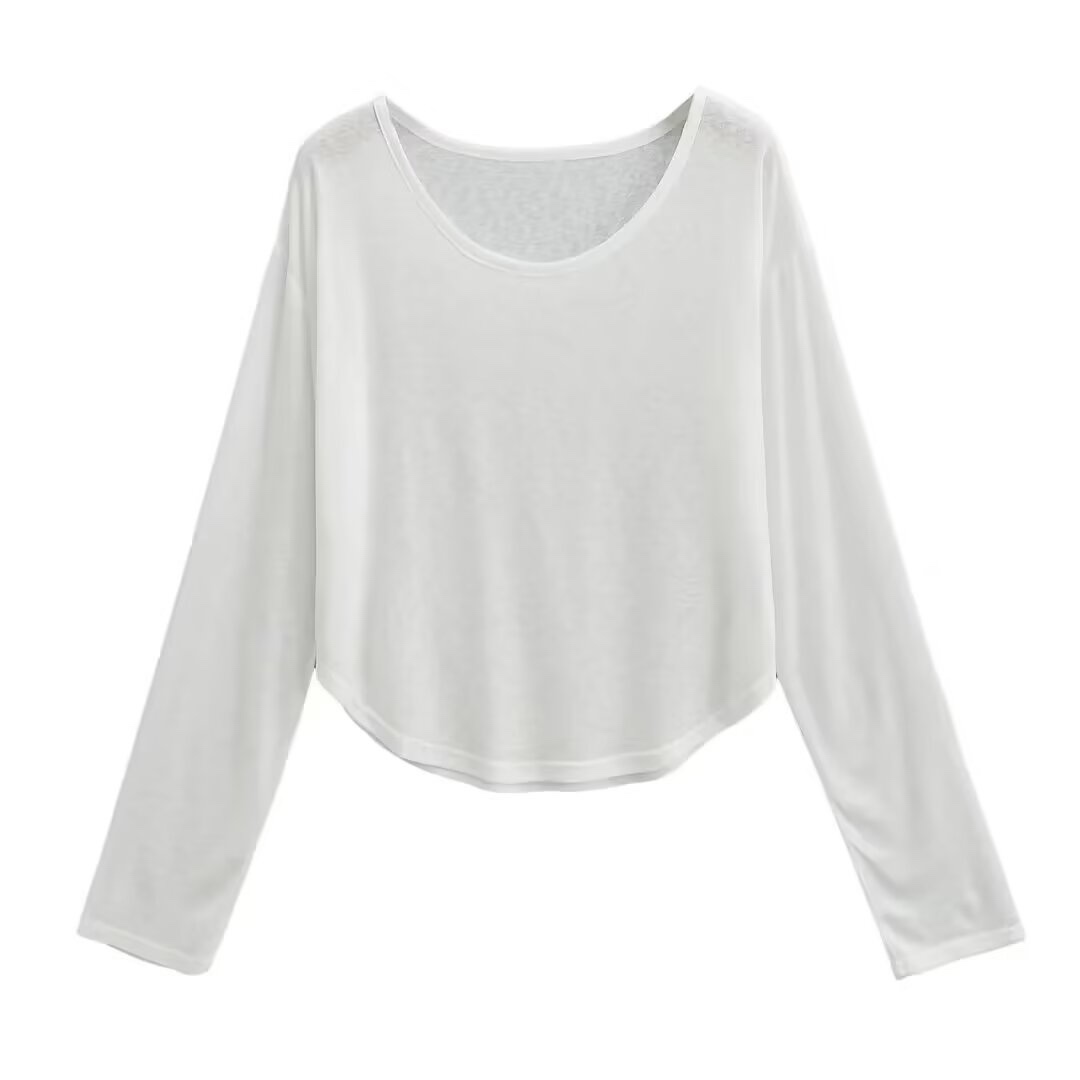 Sheer Long Sleeve Kpop Jazz Cover-Up T-Shirt for Women - Loose Fit Sun Protection Layer Top for Yoga & Casual Wear