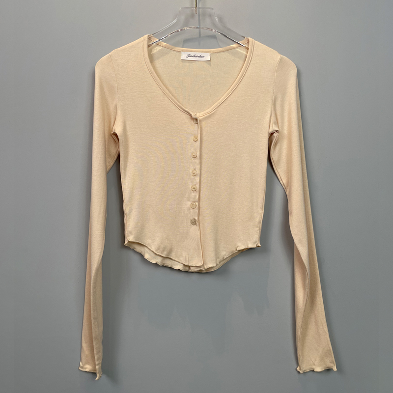 Sheer Pink Cropped Long Sleeve V-Neck Top for Women - Korean Style, Autumn/Winter, Sexy Design, Revealing Chest Sheer Pink Cropped Long Sleeve V-Neck Top for Women - Korean Style, Autumn/Winter, Sexy Design, Revealing Chest