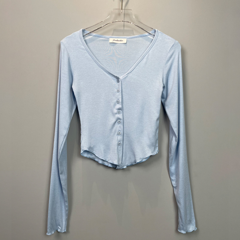 Sheer Pink Cropped Long Sleeve V-Neck Top for Women - Korean Style, Autumn/Winter, Sexy Design, Revealing Chest Sheer Pink Cropped Long Sleeve V-Neck Top for Women - Korean Style, Autumn/Winter, Sexy Design, Revealing Chest