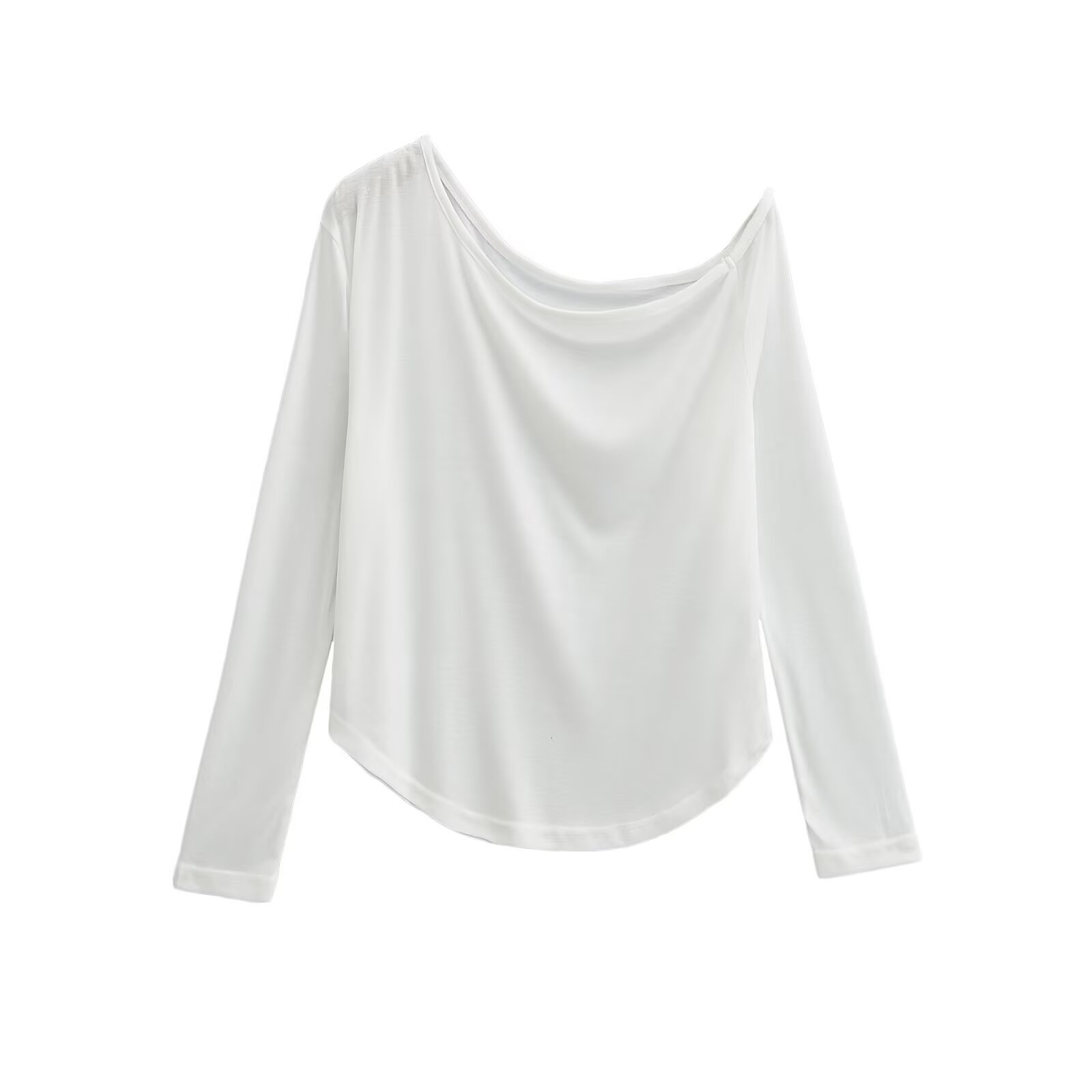 Sheer White Long Sleeve Cover-Up T-Shirt - Jazz Style, Versatile Casual Top for Spring, Sexy and Chic Design