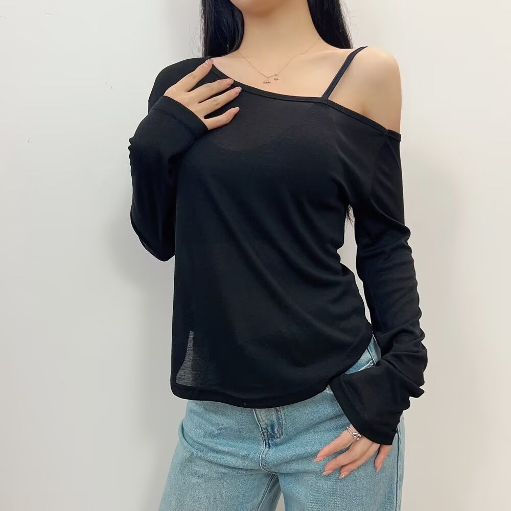 Sheer White Long Sleeve Cover-Up T-Shirt - Jazz Style, Versatile Casual Top for Spring, Sexy and Chic Design Sheer White Long Sleeve Cover-Up T-Shirt - Jazz Style, Versatile Casual Top for Spring, Sexy and Chic Design