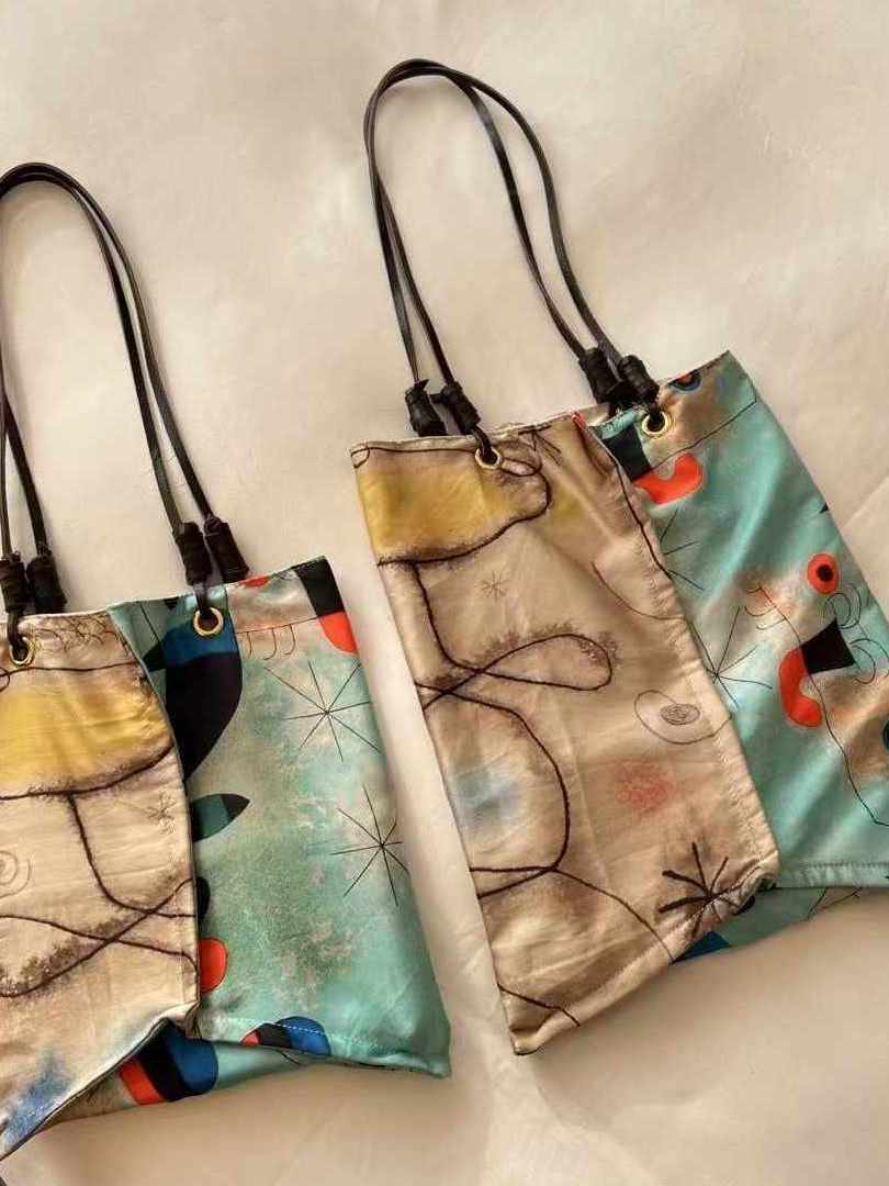 Silk Printed Art Shoulder Tote Bag - High-End Artistic Design for Women - Vacation Essential - Trendy Fashion Accessory Silk Printed Art Shoulder Tote Bag - High-End Artistic Design for Women - Vacation Essential - Trendy Fashion Accessory