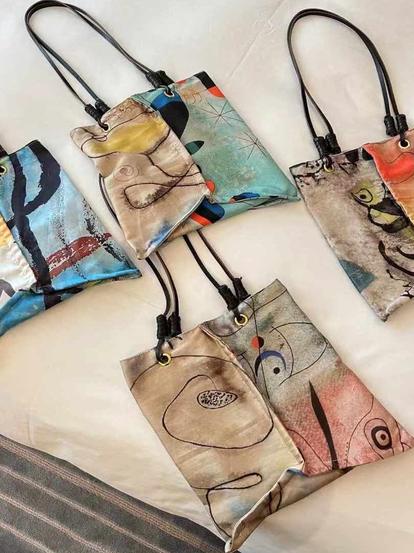 Silk Printed Art Shoulder Tote Bag - High-End Artistic Design for Women - Vacation Essential - Trendy Fashion Accessory Silk Printed Art Shoulder Tote Bag - High-End Artistic Design for Women - Vacation Essential - Trendy Fashion Accessory