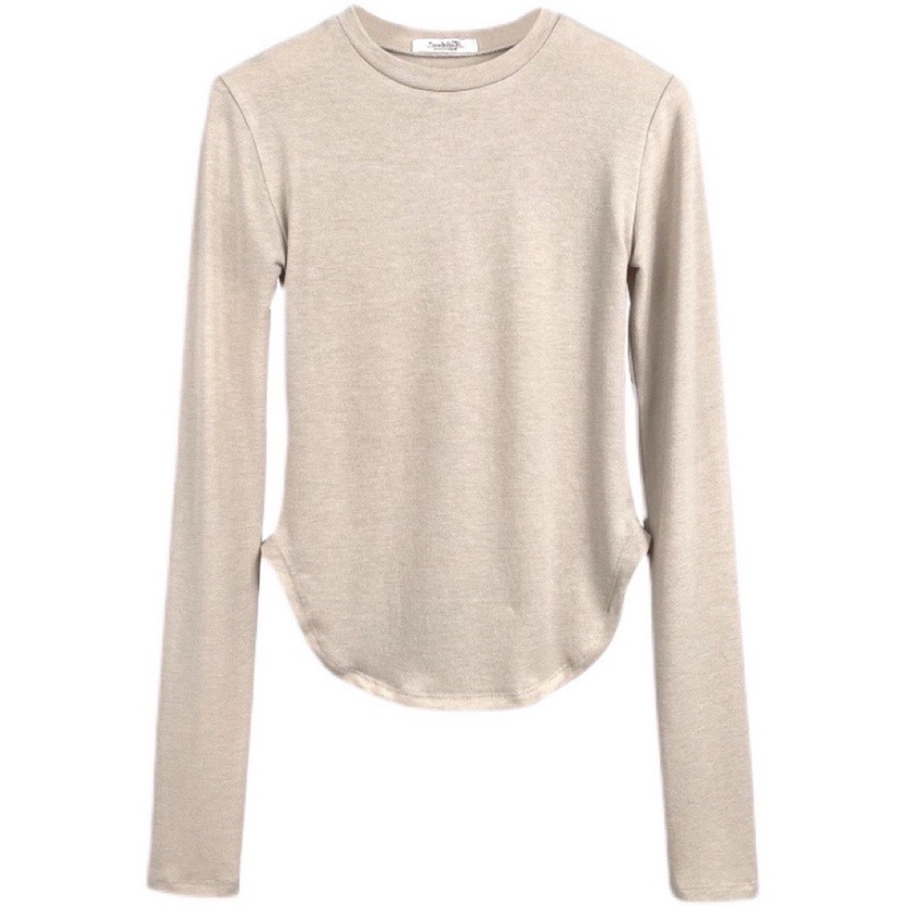 Skin-Friendly Slim-Fit Women's Long-Sleeve T-Shirt with Curved Hem - Korean Style Body-Shaping Top for Effortless Chic Skin-Friendly Slim-Fit Women's Long-Sleeve T-Shirt with Curved Hem - Korean Style Body-Shaping Top for Effortless Chic