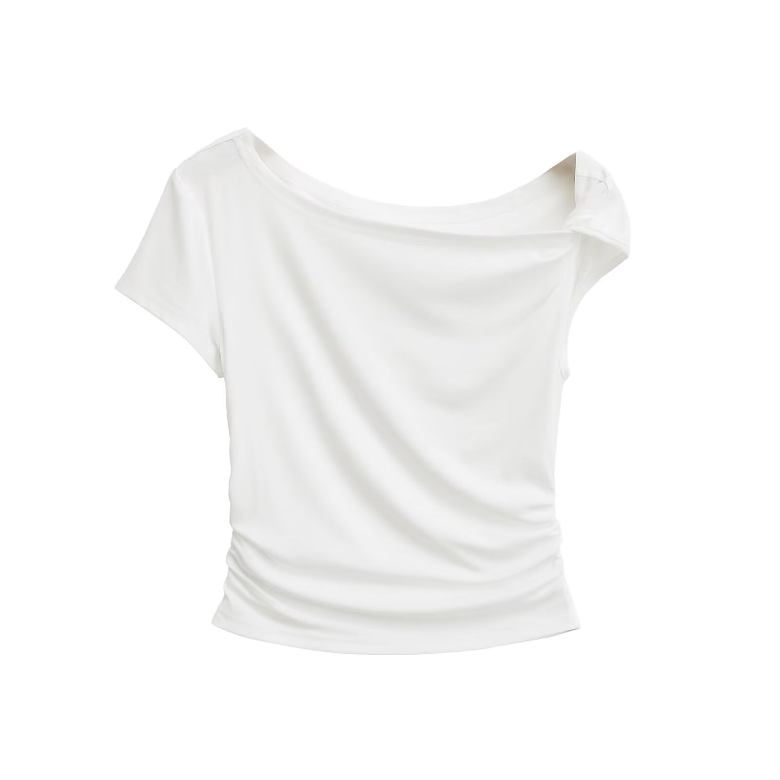 Slanted Collar Off-Shoulder Black T-Shirt for Women - Slim Fit Jazz Street Dance Style - 2025 Summer Fashion Slanted Collar Off-Shoulder Black T-Shirt for Women - Slim Fit Jazz Street Dance Style - 2025 Summer Fashion