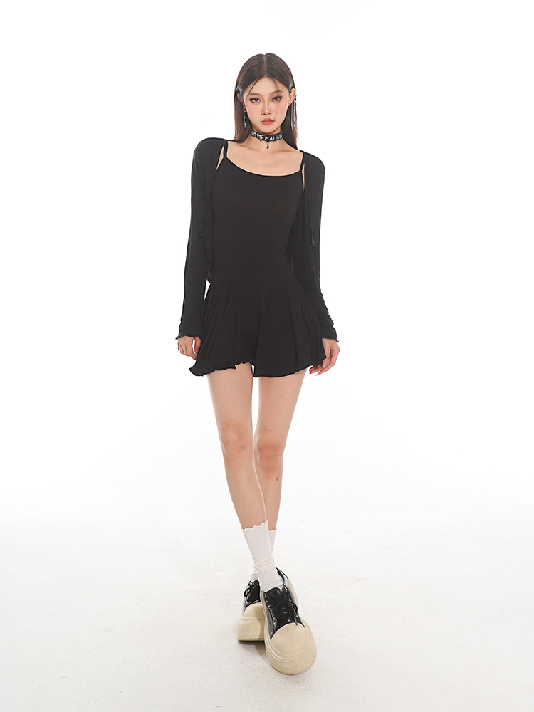 Slim Casual Knitted Cardigan and Cami Dress Set for Women - 2025 Summer Style, Perfect for Cozy Days and Effortless Outfits Slim Casual Knitted Cardigan and Cami Dress Set for Women - 2025 Summer Style, Perfect for Cozy Days and Effortless Outfits