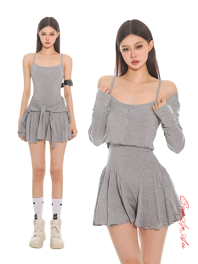 Slim Casual Knitted Cardigan and Cami Dress Set for Women - 2025 Summer Style, Perfect for Cozy Days and Effortless Outfits