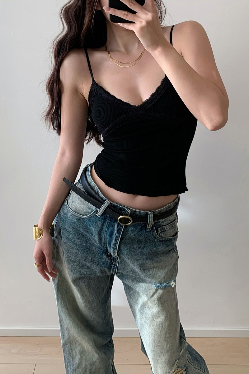 Slim Fit Backless Lace Camisole Top for Women - Sweet Spicy Design, Stretchy Fitted Style, Perfect for Y2K and Korean Fashion Trends