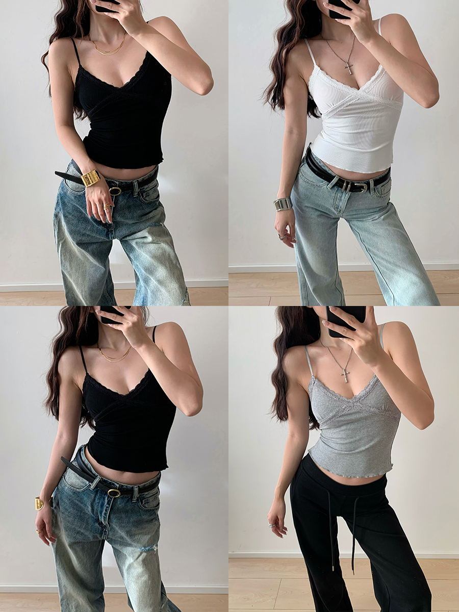 Slim Fit Backless Lace Camisole Top for Women - Sweet Spicy Design, Stretchy Fitted Style, Perfect for Y2K and Korean Fashion Trends