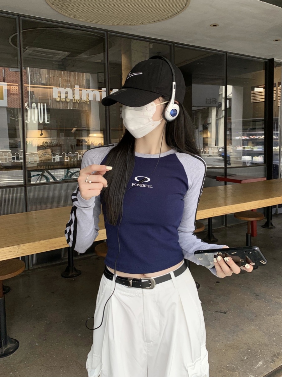 Slim Fit Color Block Long Sleeve T-Shirt for Jazz Dance - Spring Pure Desire Striped Top for 90s Inspired Style Slim Fit Color Block Long Sleeve T-Shirt for Jazz Dance - Spring Pure Desire Striped Top for 90s Inspired Style