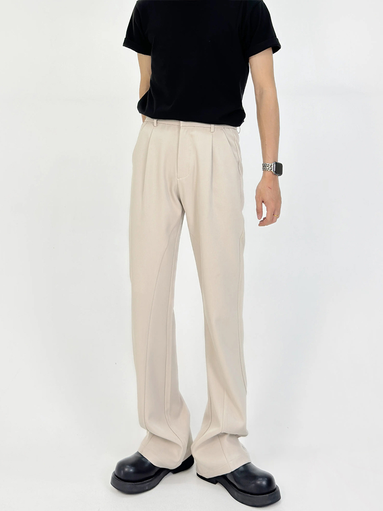 Slim-Fit Deconstructed Micro-Flare Trousers for Men - High Elastic Waist Solid Color Casual Pants with Versatile Style Slim-Fit Deconstructed Micro-Flare Trousers for Men - High Elastic Waist Solid Color Casual Pants with Versatile Style