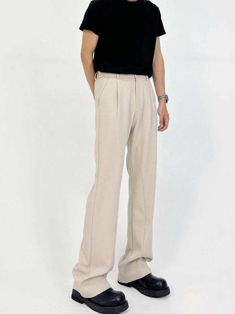 Slim-Fit Deconstructed Micro-Flare Trousers for Men - High Elastic Waist Solid Color Casual Pants with Versatile Style Slim-Fit Deconstructed Micro-Flare Trousers for Men - High Elastic Waist Solid Color Casual Pants with Versatile Style