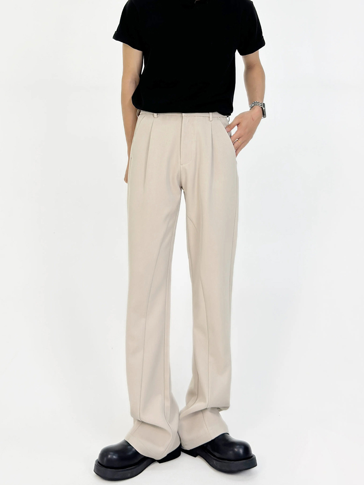 Slim-Fit Deconstructed Micro-Flare Trousers for Men - High Elastic Waist Solid Color Casual Pants with Versatile Style