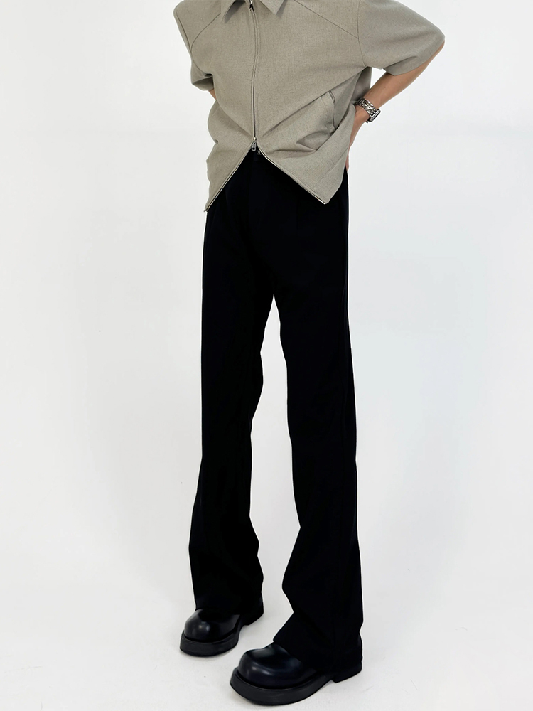 Slim-Fit Deconstructed Micro-Flare Trousers for Men - High Elastic Waist Solid Color Casual Pants with Versatile Style Slim-Fit Deconstructed Micro-Flare Trousers for Men - High Elastic Waist Solid Color Casual Pants with Versatile Style