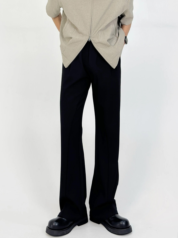 Slim-Fit Deconstructed Micro-Flare Trousers for Men - High Elastic Waist Solid Color Casual Pants with Versatile Style Slim-Fit Deconstructed Micro-Flare Trousers for Men - High Elastic Waist Solid Color Casual Pants with Versatile Style