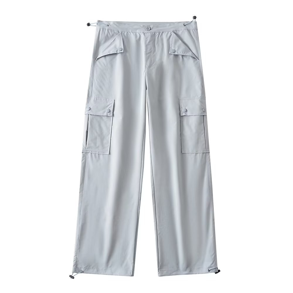 Slim-Fit High-Waisted Cargo Pants for Women â€“ American Style Blue Elastic Dance Casual Pants for Spring Summer 2024