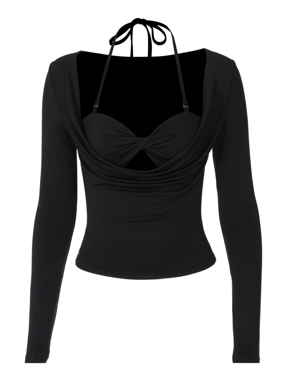 Slim-Fit Hollow Lace-Up Halter Long Sleeve T-Shirt Top for Women - Sexy Y2K Early Autumn Style, European and American Fashion Slim-Fit Hollow Lace-Up Halter Long Sleeve T-Shirt Top for Women - Sexy Y2K Early Autumn Style, European and American Fashion