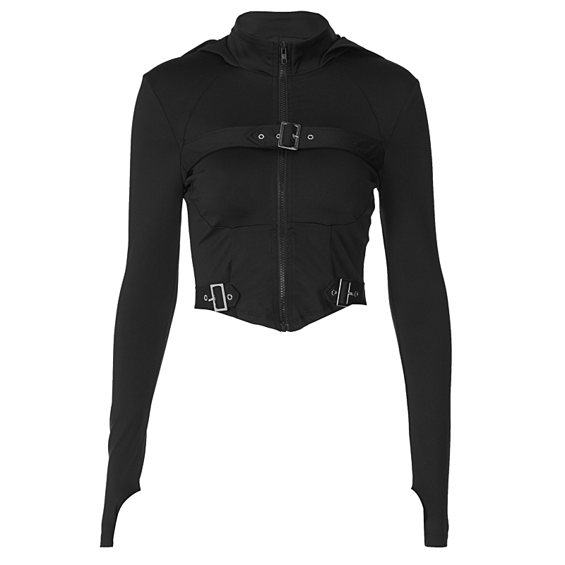 Slim-Fit Hooded Sweatshirt with Backpack Buckle, Zipper Cardigan, and Half-High Collar - Women's Leisure Sports Top