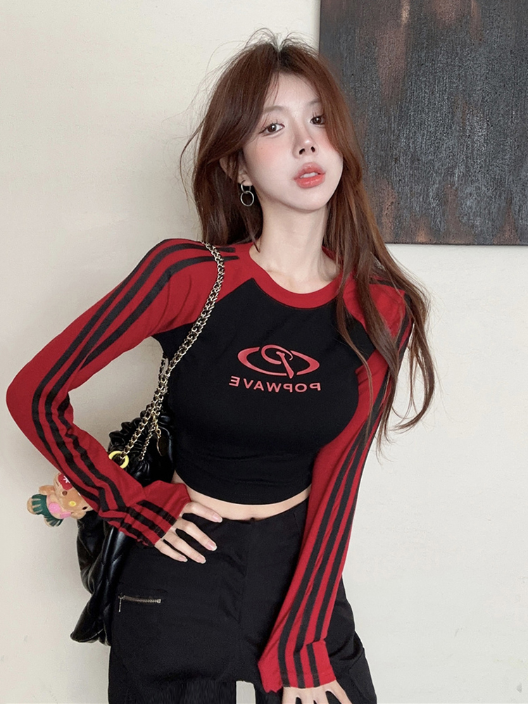 Slim-Fit Long Sleeve Patchwork T-Shirt - Sexy K-Pop Festival Top for Hot Girls, Trendy Jazz-Inspired Fashion Slim-Fit Long Sleeve Patchwork T-Shirt - Sexy K-Pop Festival Top for Hot Girls, Trendy Jazz-Inspired Fashion