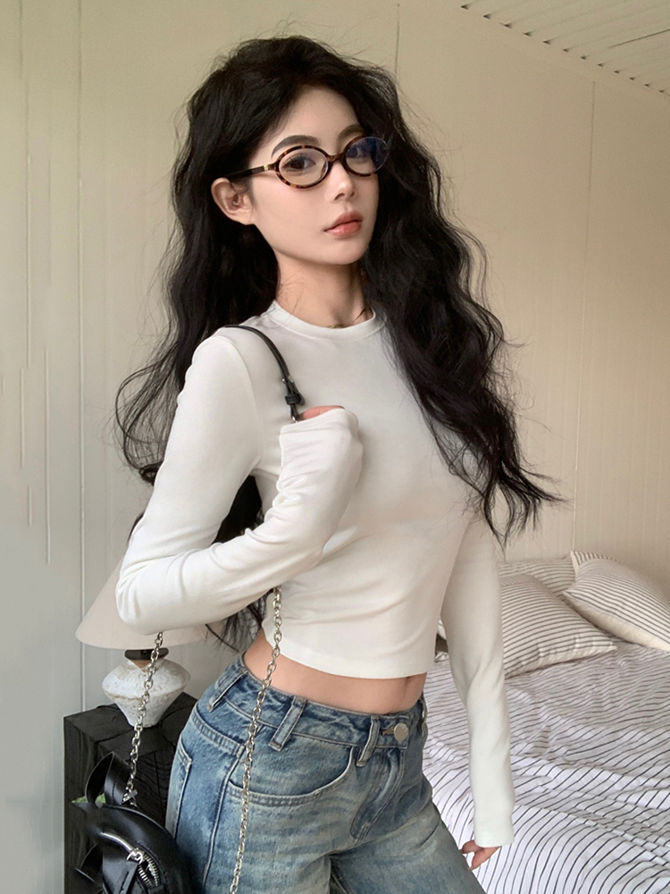 Slim-Fit Long Sleeve T-Shirt for Women - Autumn Winter K-Pop Jazz Dance Top, Trendy Girl Group Music Festival Outfit