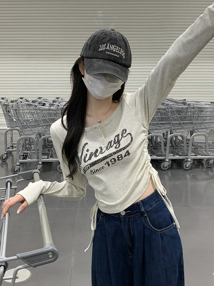 Slim Fit Long-Sleeve T-Shirt for Women, Short Style, Jazz Dance K-Pop Top, Perfect for Girl Group Music Festival Outfits