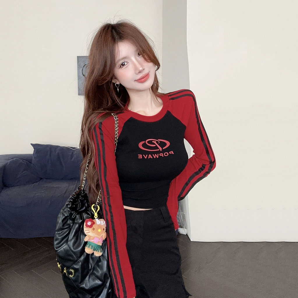 Slim-Fit Long Sleeve T-Shirt for Women, Short Style K-Pop Top, Jazz Dance Outfit, Spicy Girl Group Performance Tee