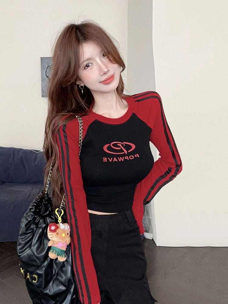 Slim-Fit Long Sleeve T-Shirt for Women, Short Style K-Pop Top, Jazz Dance Outfit, Spicy Girl Group Performance Tee Slim-Fit Long Sleeve T-Shirt for Women, Short Style K-Pop Top, Jazz Dance Outfit, Spicy Girl Group Performance Tee